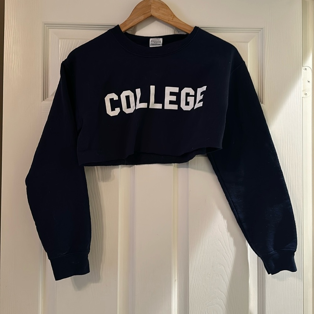 Navy Blue College cropped Crewneck